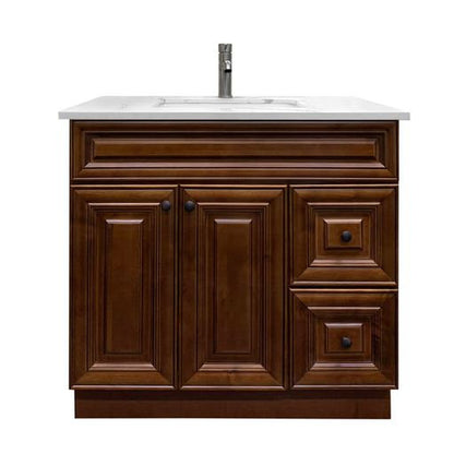 RTA Maple Walnut Raised Panel 36" Freestanding Bathroom Vanity Combo Base with Optional Quartz or Ceramic Countertop