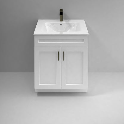 RTA White Shaker 30" Freestanding Bathroom Vanity Sink Base with Optional Quartz or Ceramic Countertop