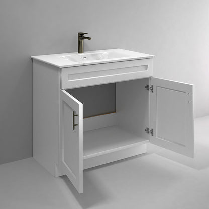 RTA White Shaker 36" Freestanding Bathroom Vanity Sink Base with Optional Quartz or Ceramic Countertop