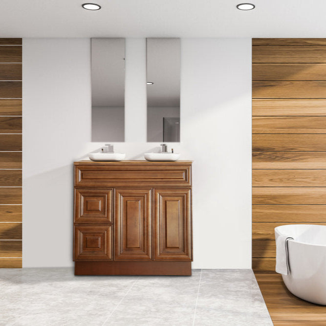 RTA Maple Walnut Raised Panel 36" Freestanding Bathroom Vanity Combo Base with Optional Quartz or Ceramic Countertop