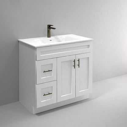 RTA White Shaker 36" Freestanding Bathroom Vanity Combo Base with Optional Quartz or Ceramic Countertop