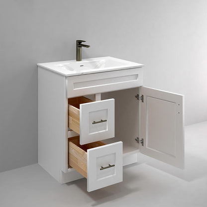 RTA White Shaker 30" Freestanding Bathroom Vanity Combo Base with Optional Quartz or Ceramic Countertop