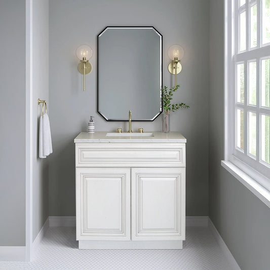 RTA Antique White Raised Panel 30" Freestanding Bathroom Vanity Sink Base with Optional Quartz or Ceramic Countertop