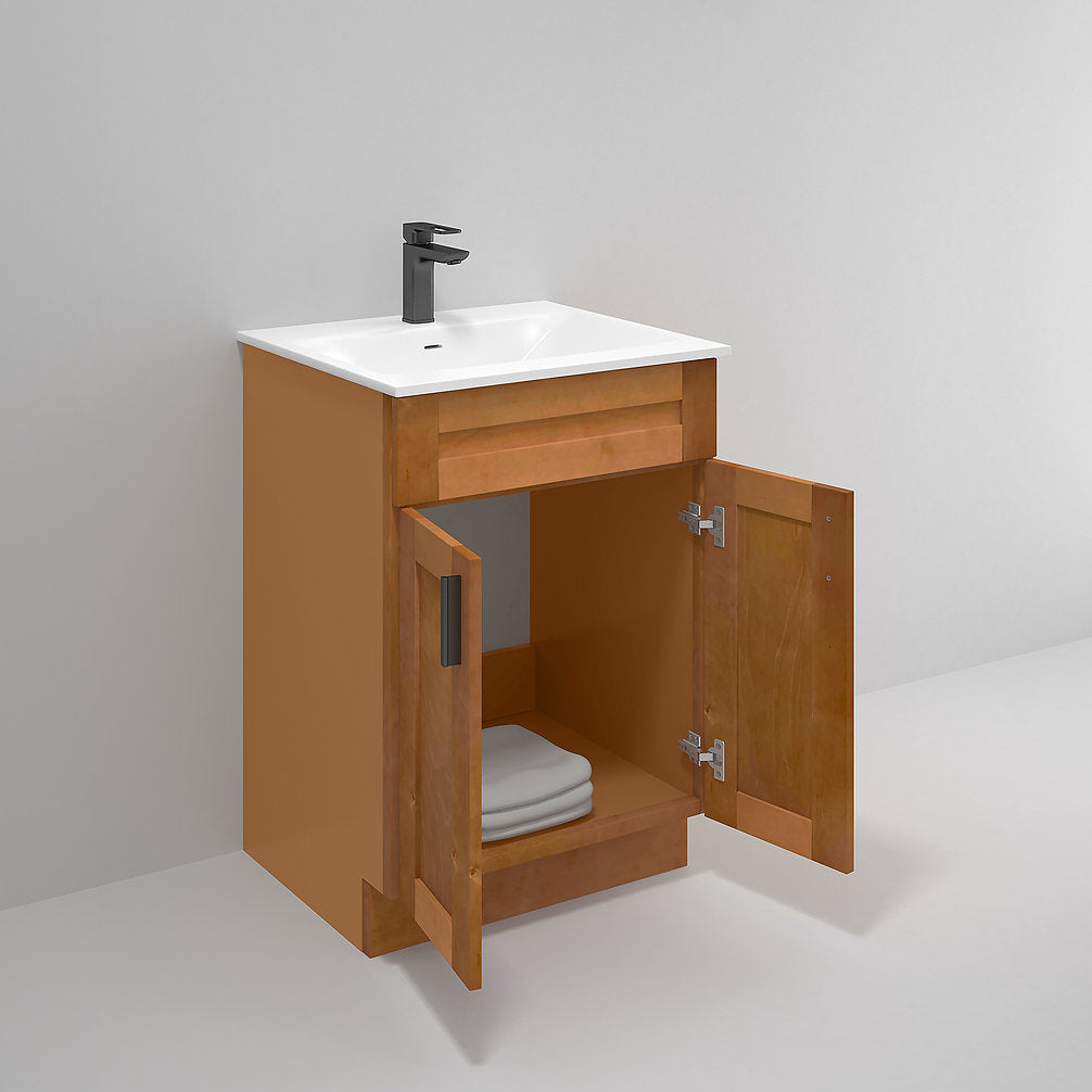 RTA Maple Shaker 24" Freestanding Bathroom Vanity Sink Base with Optional Quartz or Ceramic Countertop