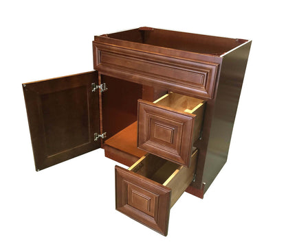 RTA Maple Walnut Raised Panel 30" Freestanding Bathroom Vanity Combo Base with Optional Quartz or Ceramic Countertop