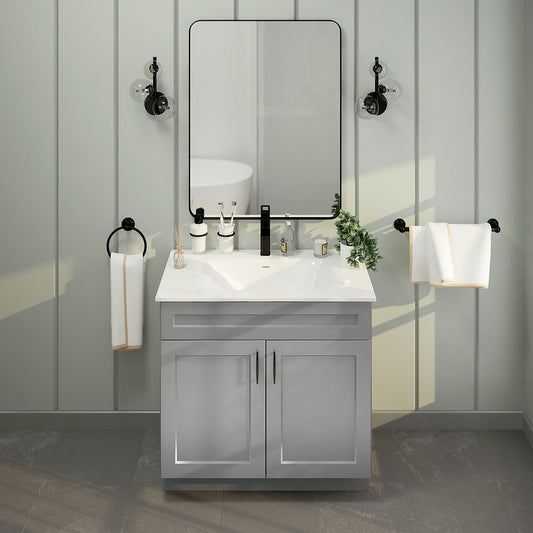 RTA Light Grey Shaker 36" Freestanding Bathroom Vanity Sink Base with Optional Quartz or Ceramic Countertop