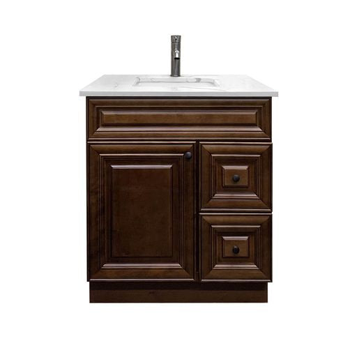 RTA Maple Walnut Raised Panel 30" Freestanding Bathroom Vanity Combo Base with Optional Quartz or Ceramic Countertop