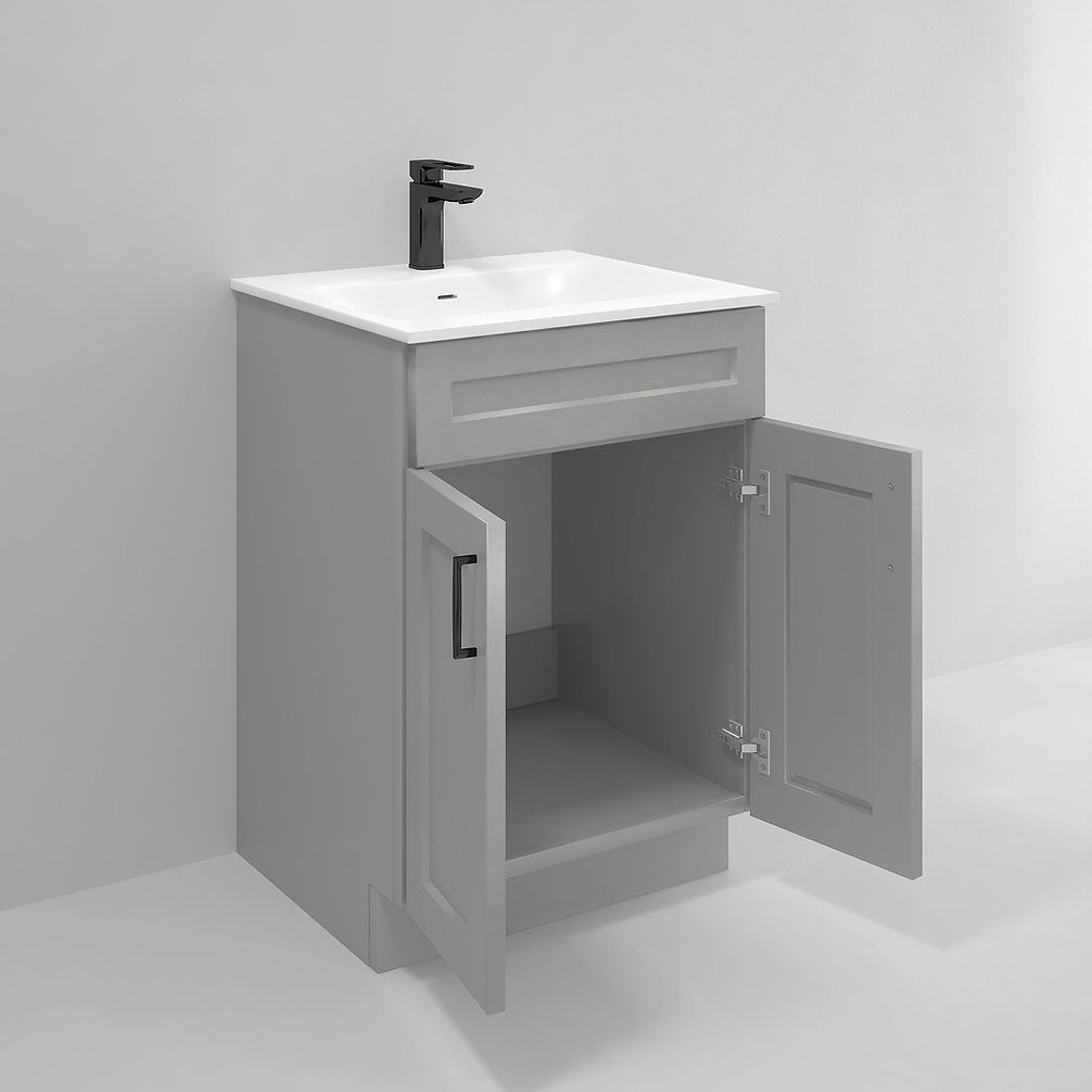 RTA Light Grey Shaker 24" Freestanding Bathroom Vanity Sink Base with Optional Quartz or Ceramic Countertop
