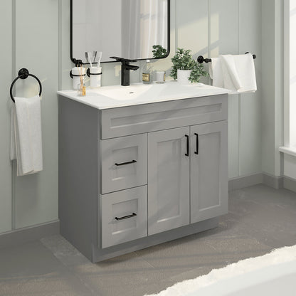 RTA Light Grey Shaker 36" Freestanding Bathroom Vanity Combo Base with Optional Quartz or Ceramic Countertop