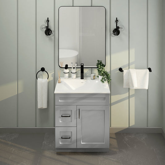 RTA Light Grey Shaker 30" Freestanding Bathroom Vanity Combo Base with Optional Quartz or Ceramic Countertop