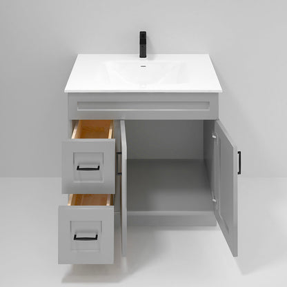 RTA Light Grey Shaker 36" Freestanding Bathroom Vanity Combo Base with Optional Quartz or Ceramic Countertop