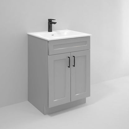 RTA Light Grey Shaker 24" Freestanding Bathroom Vanity Sink Base with Optional Quartz or Ceramic Countertop