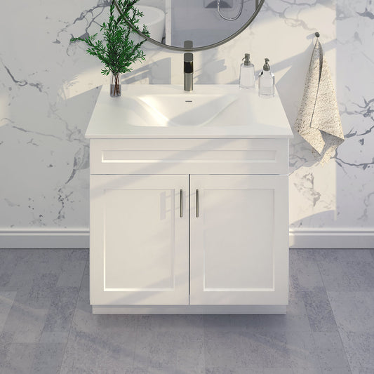 RTA White Shaker 36" Freestanding Bathroom Vanity Sink Base with Optional Quartz or Ceramic Countertop