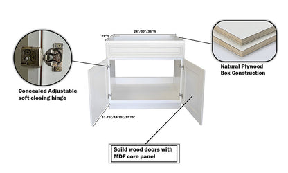 RTA Antique White Raised Panel 24" Freestanding Bathroom Vanity Sink Base with Optional Quartz or Ceramic Countertop