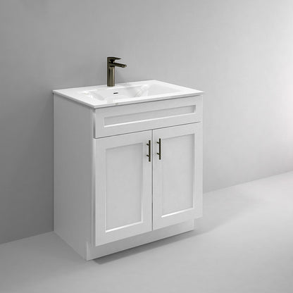 RTA White Shaker 30" Freestanding Bathroom Vanity Sink Base with Optional Quartz or Ceramic Countertop