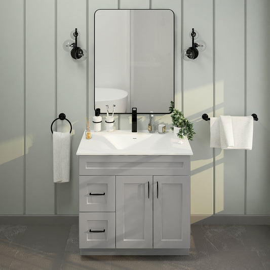 RTA Light Grey Shaker 36" Freestanding Bathroom Vanity Combo Base with Optional Quartz or Ceramic Countertop