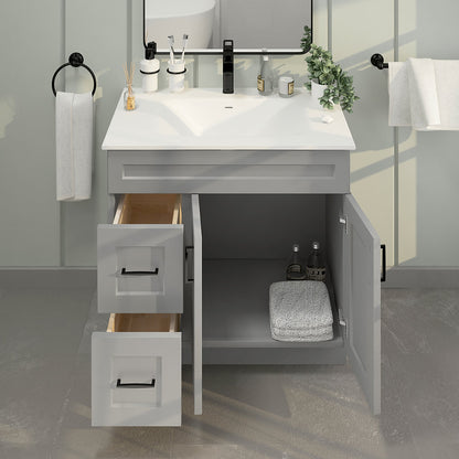RTA Light Grey Shaker 36" Freestanding Bathroom Vanity Combo Base with Optional Quartz or Ceramic Countertop
