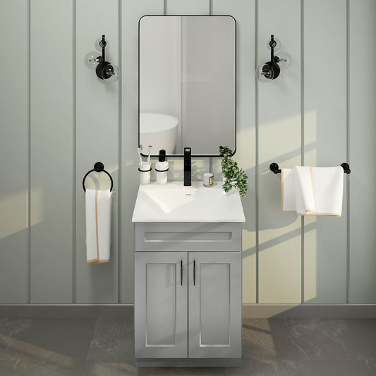 RTA Light Grey Shaker 24" Freestanding Bathroom Vanity Sink Base with Optional Quartz or Ceramic Countertop