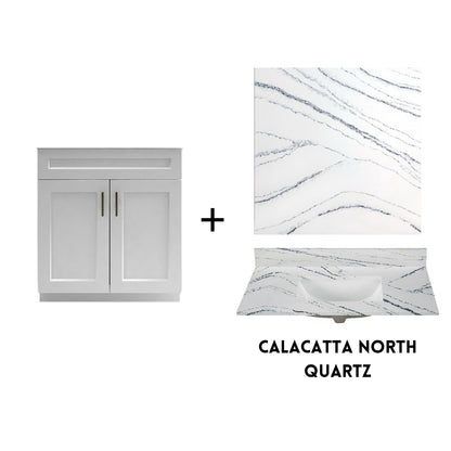 RTA White Shaker 30" Freestanding Bathroom Vanity Sink Base with Optional Quartz or Ceramic Countertop