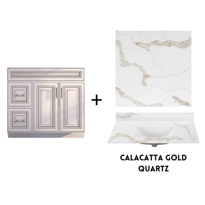 RTA Antique White Raised Panel Shaker 36" Freestanding Bathroom Vanity Combo Base with Optional Quartz or Ceramic Countertop