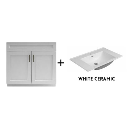 RTA White Shaker 36" Freestanding Bathroom Vanity Sink Base with Optional Quartz or Ceramic Countertop