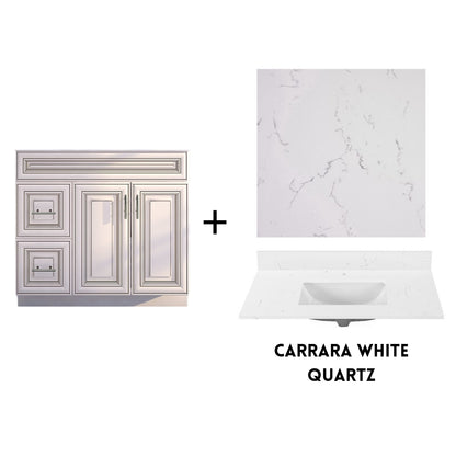 RTA Antique White Raised Panel Shaker 36" Freestanding Bathroom Vanity Combo Base with Optional Quartz or Ceramic Countertop