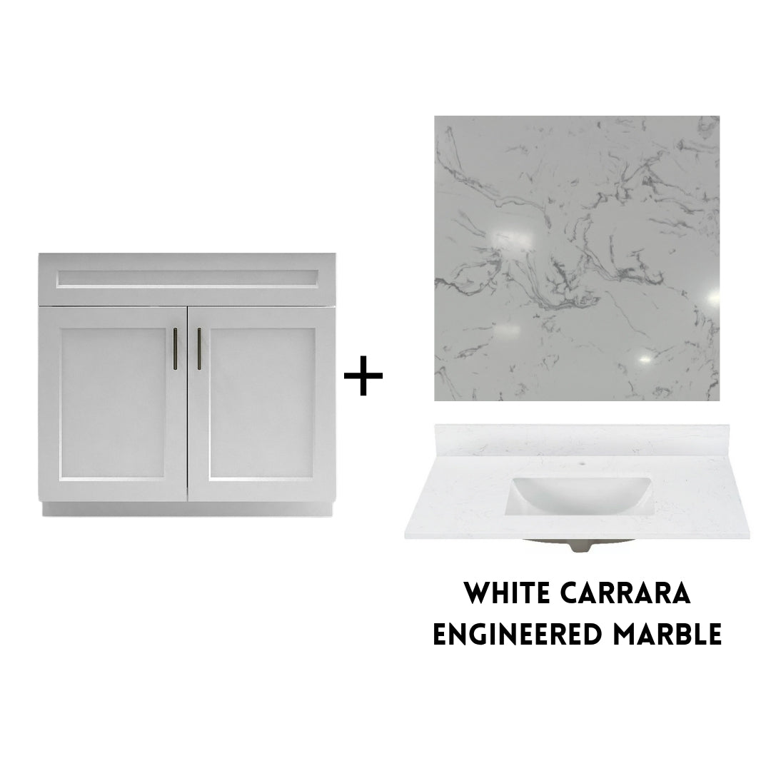 RTA White Shaker 36" Freestanding Bathroom Vanity Sink Base with Optional Quartz or Ceramic Countertop
