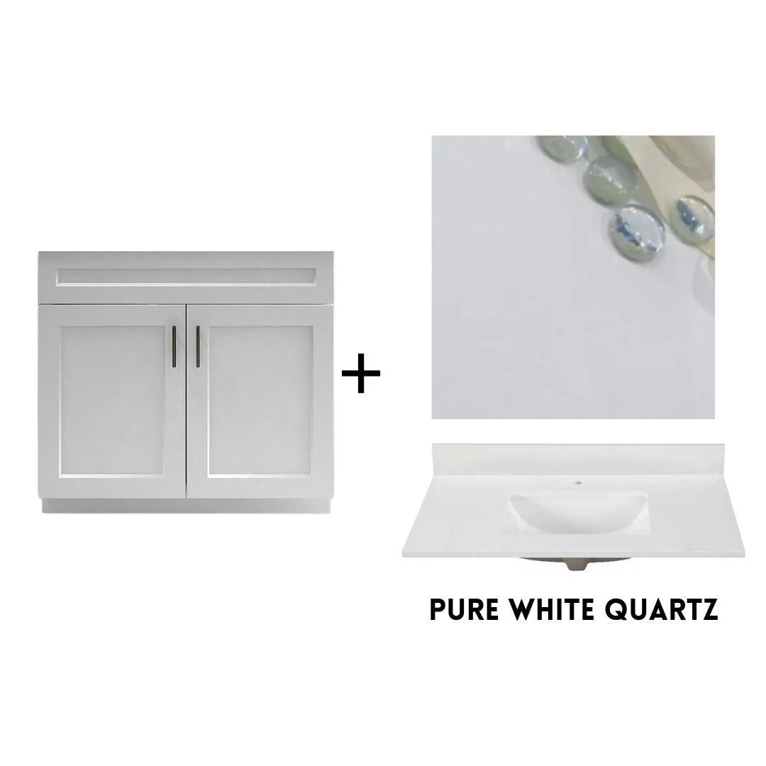 RTA White Shaker 36" Freestanding Bathroom Vanity Sink Base with Optional Quartz or Ceramic Countertop