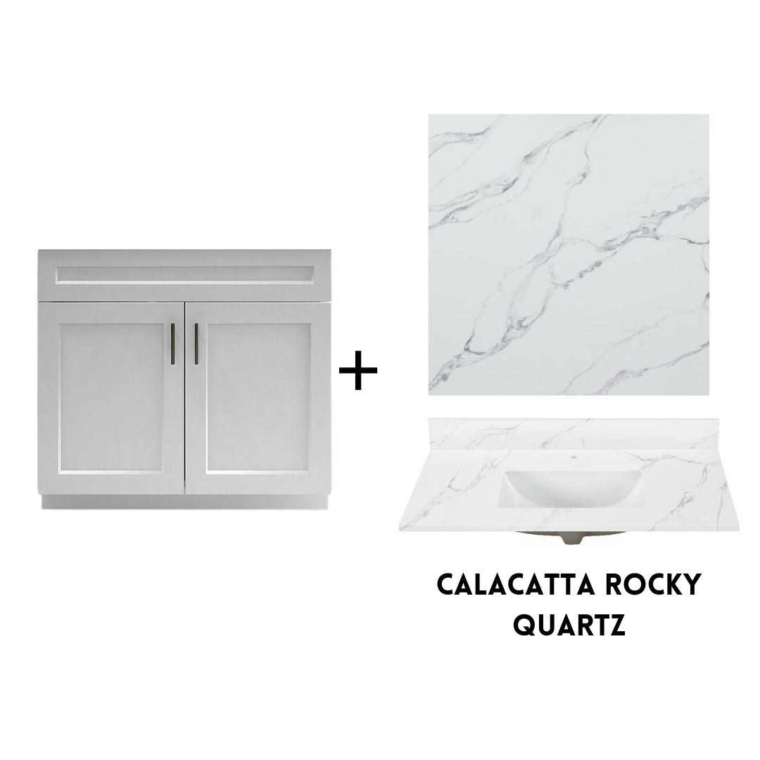 RTA White Shaker 36" Freestanding Bathroom Vanity Sink Base with Optional Quartz or Ceramic Countertop