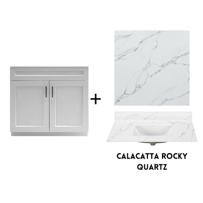 RTA White Shaker 36" Freestanding Bathroom Vanity Sink Base with Optional Quartz or Ceramic Countertop