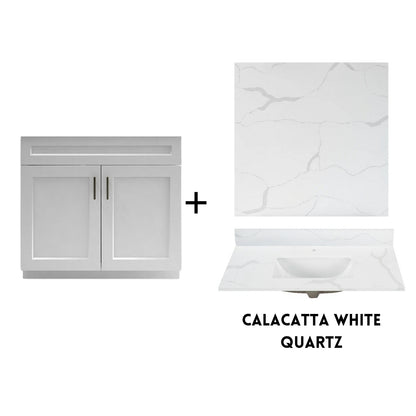 RTA White Shaker 36" Freestanding Bathroom Vanity Sink Base with Optional Quartz or Ceramic Countertop