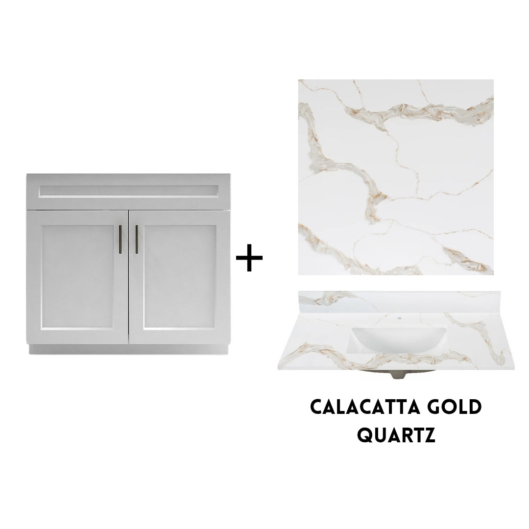 RTA White Shaker 36" Freestanding Bathroom Vanity Sink Base with Optional Quartz or Ceramic Countertop