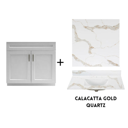 RTA White Shaker 36" Freestanding Bathroom Vanity Sink Base with Optional Quartz or Ceramic Countertop