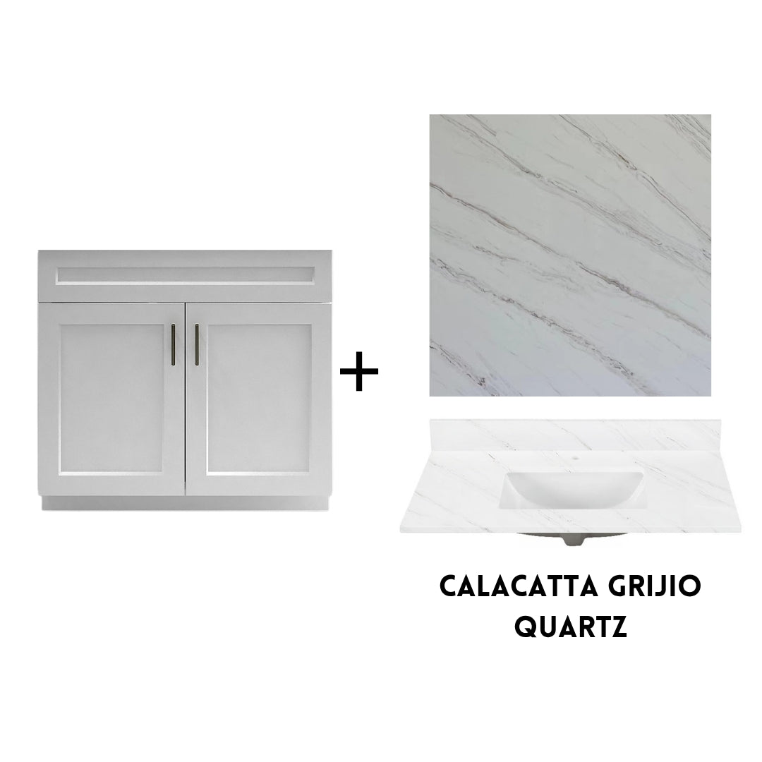RTA White Shaker 36" Freestanding Bathroom Vanity Sink Base with Optional Quartz or Ceramic Countertop