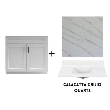 RTA White Shaker 36" Freestanding Bathroom Vanity Sink Base with Optional Quartz or Ceramic Countertop