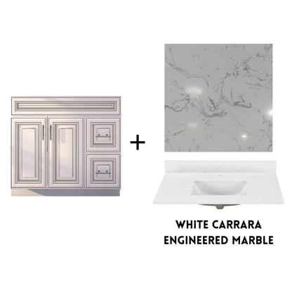 RTA Antique White Raised Panel Shaker 36" Freestanding Bathroom Vanity Combo Base with Optional Quartz or Ceramic Countertop