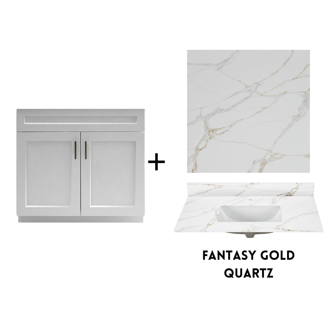 RTA White Shaker 36" Freestanding Bathroom Vanity Sink Base with Optional Quartz or Ceramic Countertop