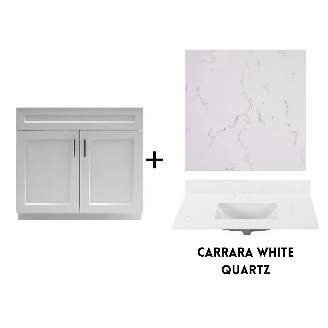 RTA White Shaker 36" Freestanding Bathroom Vanity Sink Base with Optional Quartz or Ceramic Countertop