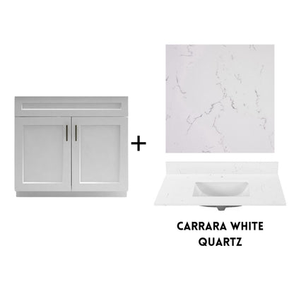 RTA White Shaker 36" Freestanding Bathroom Vanity Sink Base with Optional Quartz or Ceramic Countertop