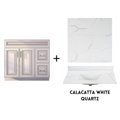 RTA Antique White Raised Panel Shaker 36" Freestanding Bathroom Vanity Combo Base with Optional Quartz or Ceramic Countertop