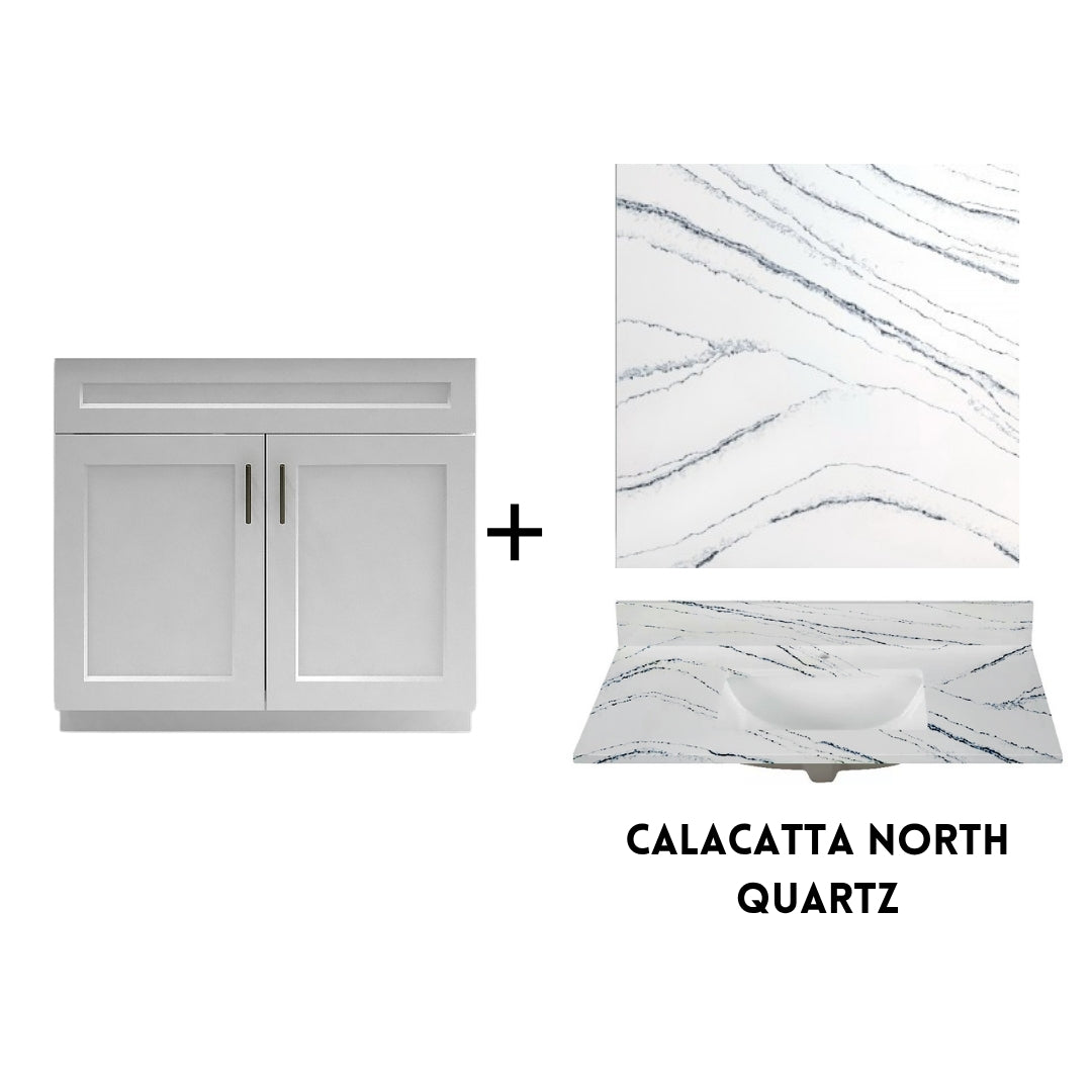 RTA White Shaker 36" Freestanding Bathroom Vanity Sink Base with Optional Quartz or Ceramic Countertop