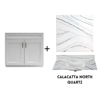 RTA White Shaker 36" Freestanding Bathroom Vanity Sink Base with Optional Quartz or Ceramic Countertop