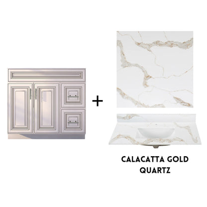 RTA Antique White Raised Panel Shaker 36" Freestanding Bathroom Vanity Combo Base with Optional Quartz or Ceramic Countertop