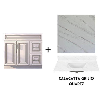 RTA Antique White Raised Panel Shaker 36" Freestanding Bathroom Vanity Combo Base with Optional Quartz or Ceramic Countertop