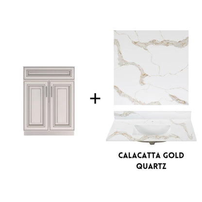 RTA Antique White Raised Panel 24" Freestanding Bathroom Vanity Sink Base with Optional Quartz or Ceramic Countertop