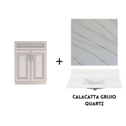 RTA Antique White Raised Panel 24" Freestanding Bathroom Vanity Sink Base with Optional Quartz or Ceramic Countertop