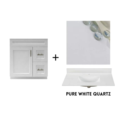 RTA White Shaker 30" Freestanding Bathroom Vanity Combo Base with Optional Quartz or Ceramic Countertop