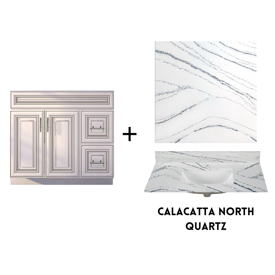 RTA Antique White Raised Panel Shaker 36" Freestanding Bathroom Vanity Combo Base with Optional Quartz or Ceramic Countertop