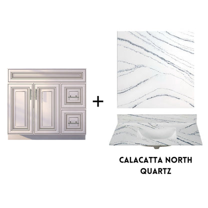 RTA Antique White Raised Panel Shaker 36" Freestanding Bathroom Vanity Combo Base with Optional Quartz or Ceramic Countertop