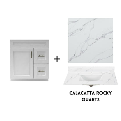 RTA White Shaker 30" Freestanding Bathroom Vanity Combo Base with Optional Quartz or Ceramic Countertop